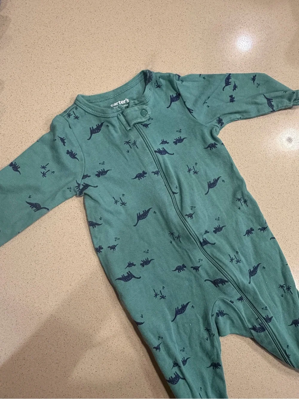 Carter's Teal Green Dinosaur Zip One-Piece Footie